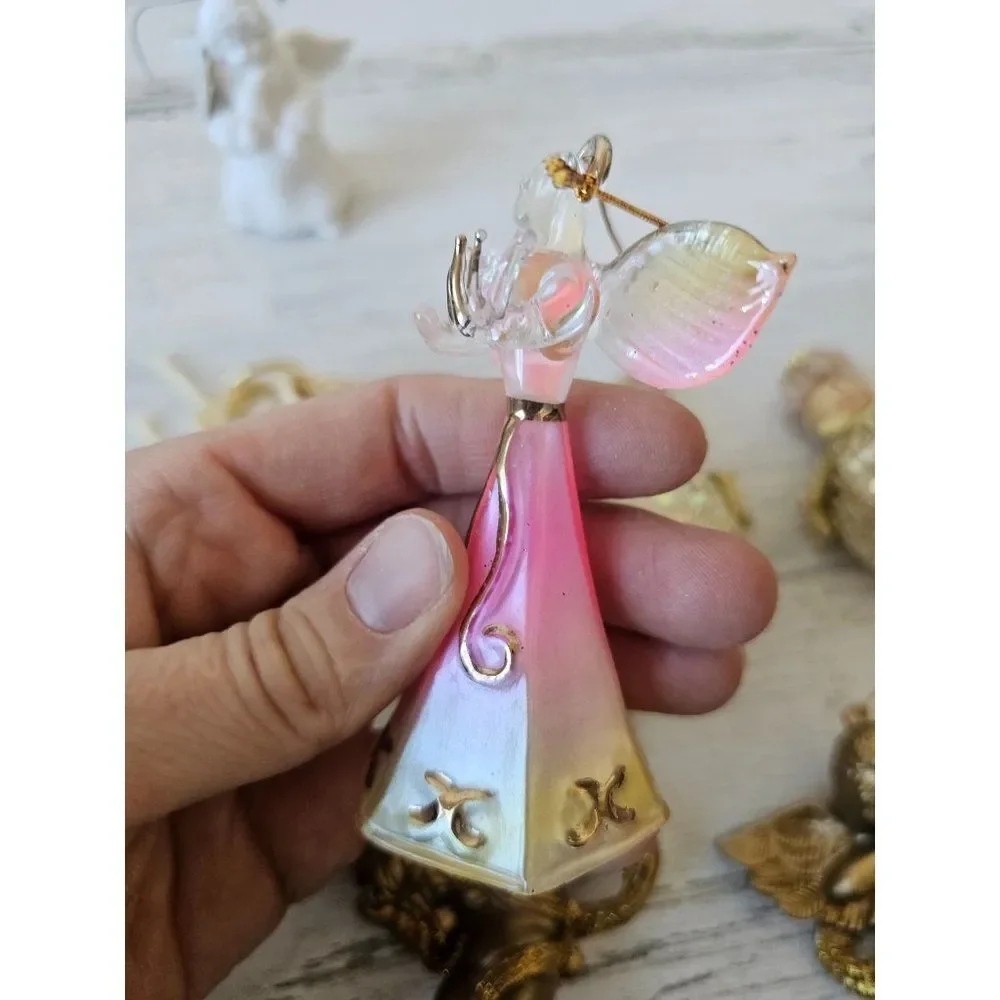 Cherub angel gold‎ ornament set Xmas tree porcelain